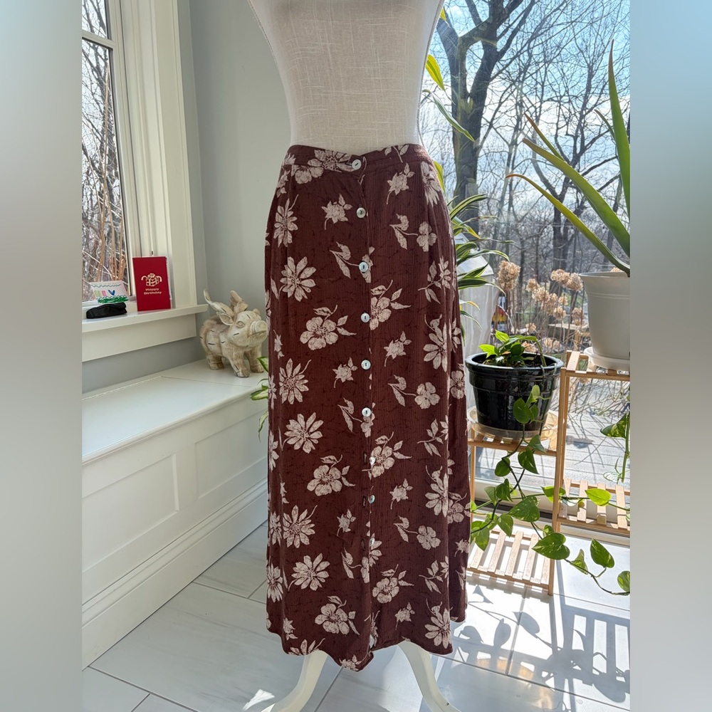 Worthington Brown Floral Button-Front Maxi Skirt